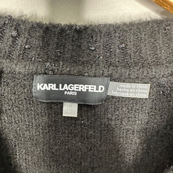 KARL LAGERFELD PARIS Metallic Split-Neck Sweater - Picture 4 of 8